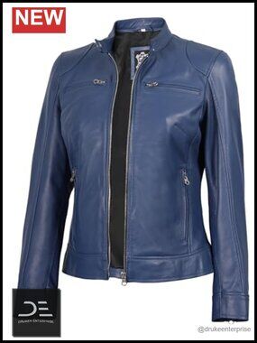Womens Real Lambskin Leather Cafe Racer Moto Jacket